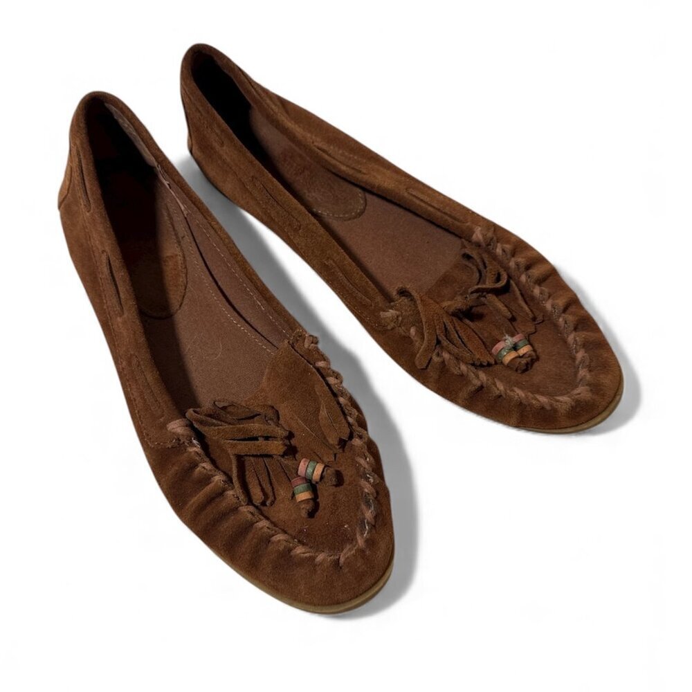 Nine West Women's Brown Suede Loafer Flats Moccasin Shoes 9.5 Boho Chic Office